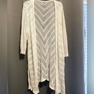 Duster style long white crocheted sweater cover Sz 3x